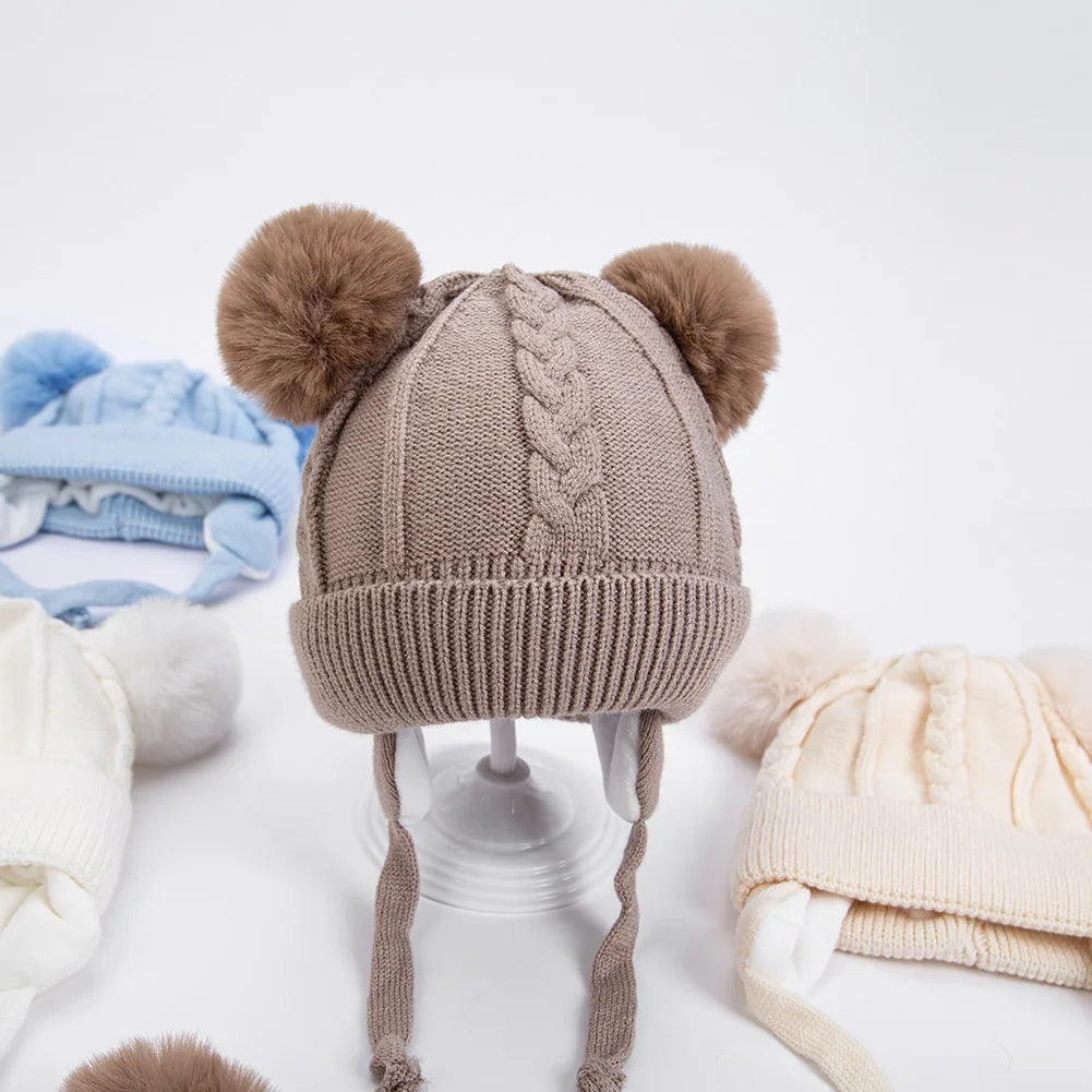 Bear Earpuff Knit Baby Hat – Warm Winter Beanie for Boys & Girls