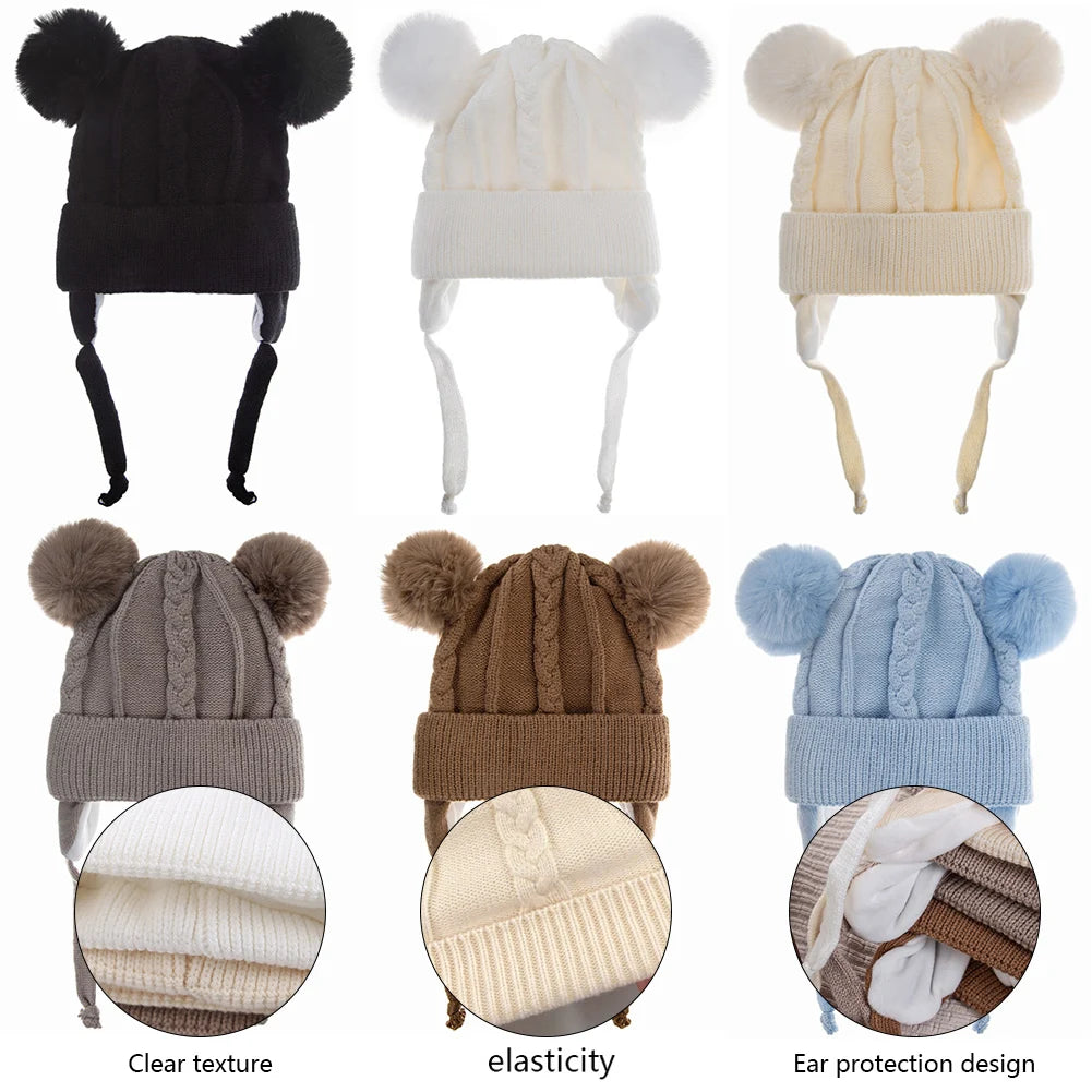 Bear Earpuff Knit Baby Hat – Warm Winter Beanie for Boys & Girls