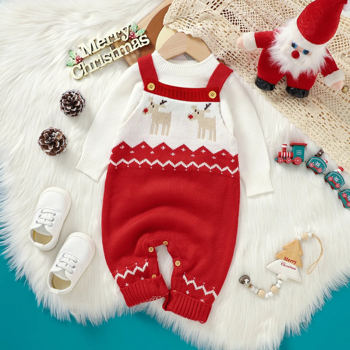 Baby Christmas Sleeveless Knit Winter Romper